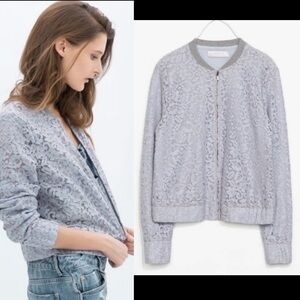 Zara Trafaluc Light Blue Lace Bomber Jacket